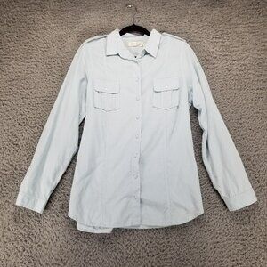 Cailey 22 Shirt Womens Large Light Blue Corduroy Roll Tab Long Sleeve Button